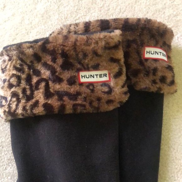 Hunter boot liners. Black fleece w/ leopard cuff. Designed to fit tall boot. - Picture 3 of 5